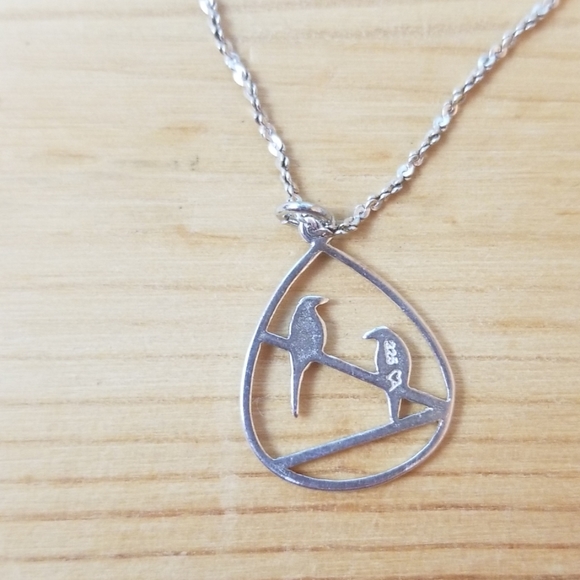 Sterling silver birds on a wire pendant on a chain - Picture 4 of 6